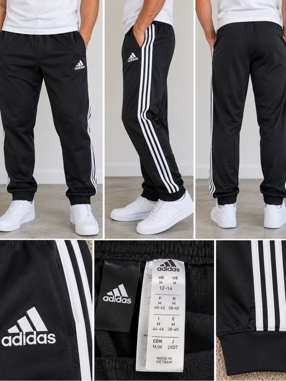adidas Black Track Joggers with White 3-Stripes